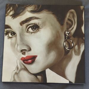 Art Print Of Audrey Hepburn Mounted On Wood Frame.